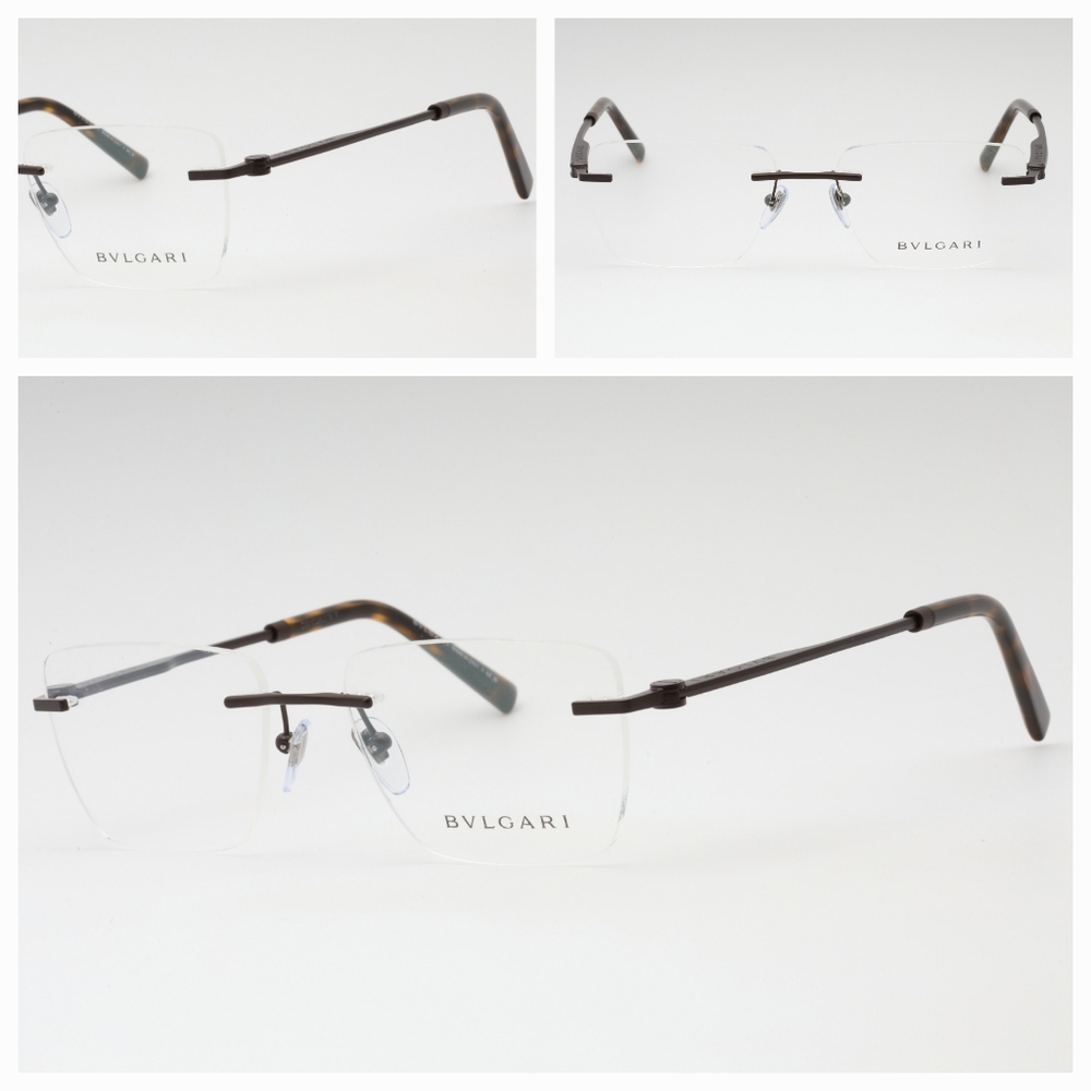 Bvlgari Rimless ,Rectangular Brown Eyeglasses